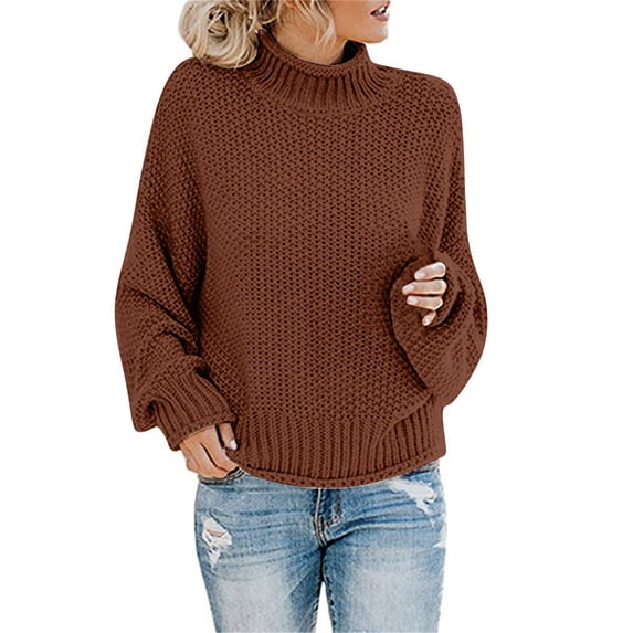 Sanbonepd Women's Knit Sweater Thick Thread Solid Fall Winter Sweater Pullover