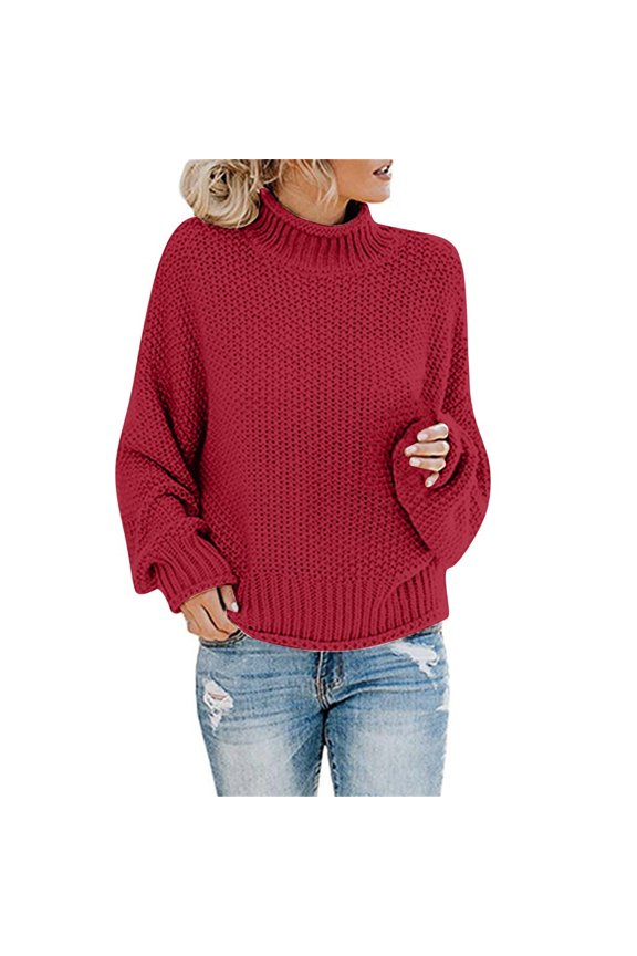 Women's Knit Sweater Thick Thread Solid Fall Winter Sweater Pullover