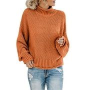 Sanbonepd Women's Knit Sweater Thick Thread Solid Fall Winter Sweater Pullover