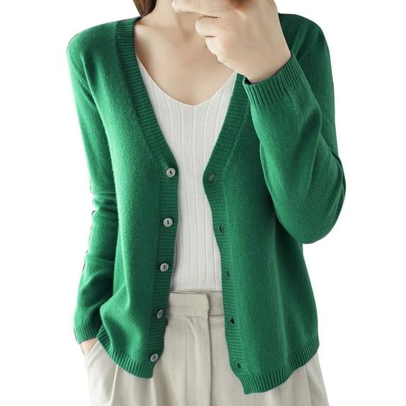 Sanbonepd Women's Leisure Loose Solid Coat V Neck Button Knitted Sweater Soft Cardigan