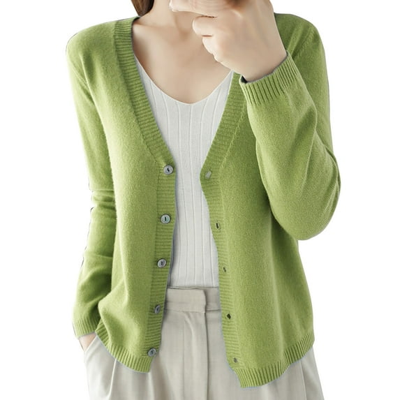 Sanbonepd Women's Leisure Loose Solid Coat V Neck Button Knitted Sweater Soft Cardigan