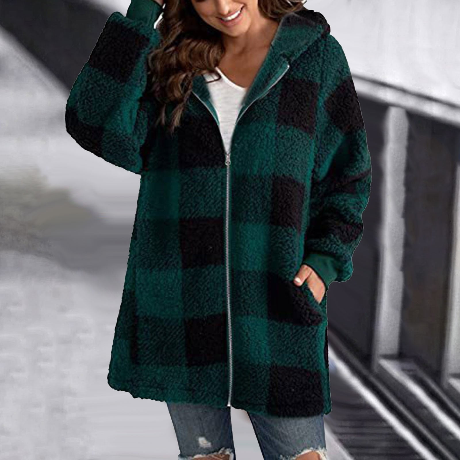 Collared Neck Long Sleeve Plush Jacket main image 0