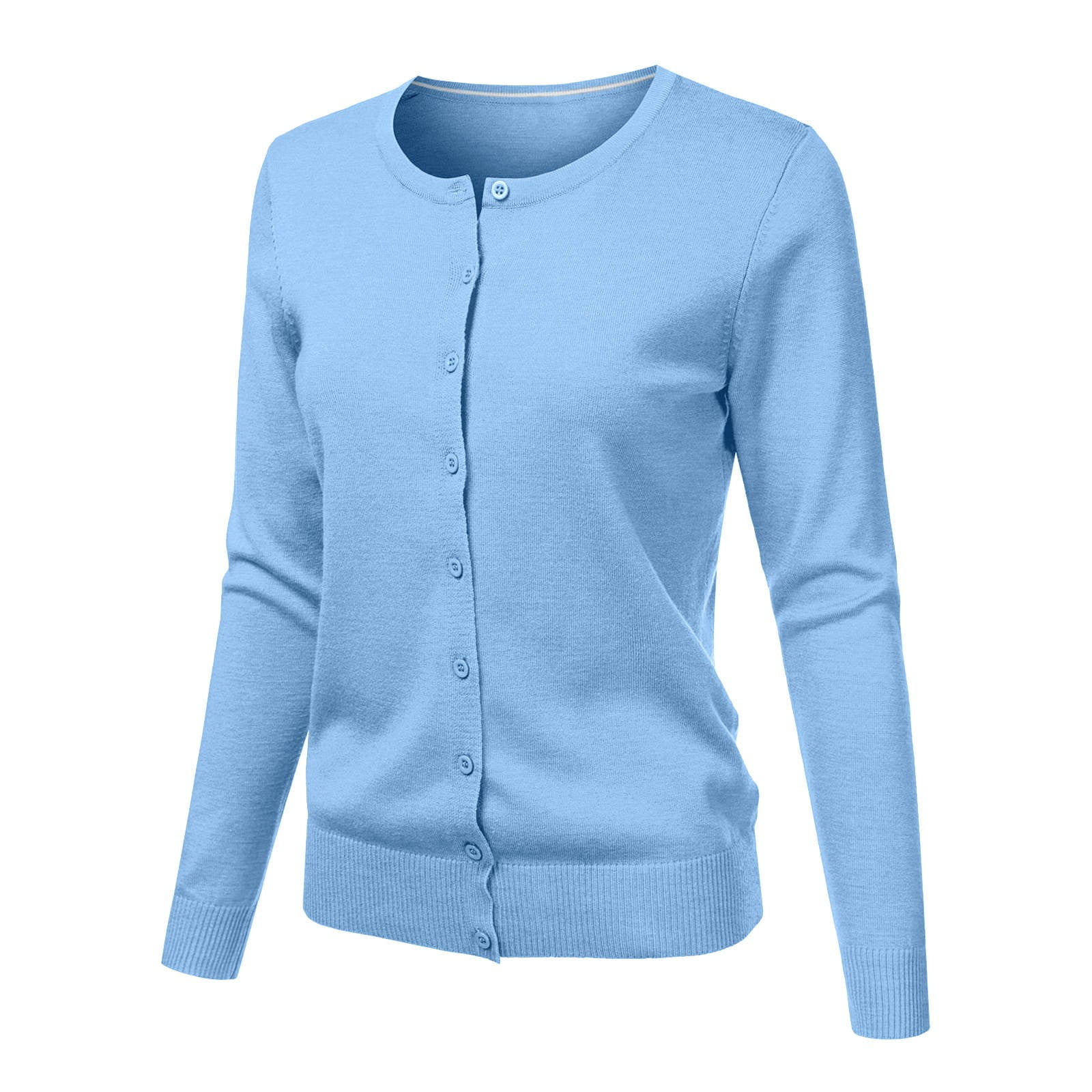 Women's Round Neck Fall Cardigan Knitted Short Sweater Long Sleeve Jacket