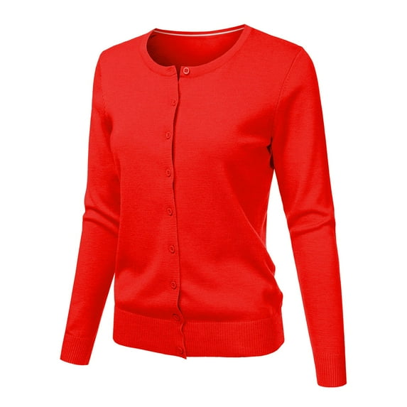 Sanbonepd Women's Round Neck Fall Cardigan Knitted Short Sweater Long Sleeve Jacket