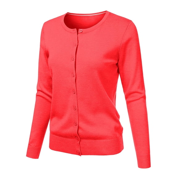 Sanbonepd Women's Round Neck Fall Cardigan Knitted Short Sweater Long Sleeve Jacket