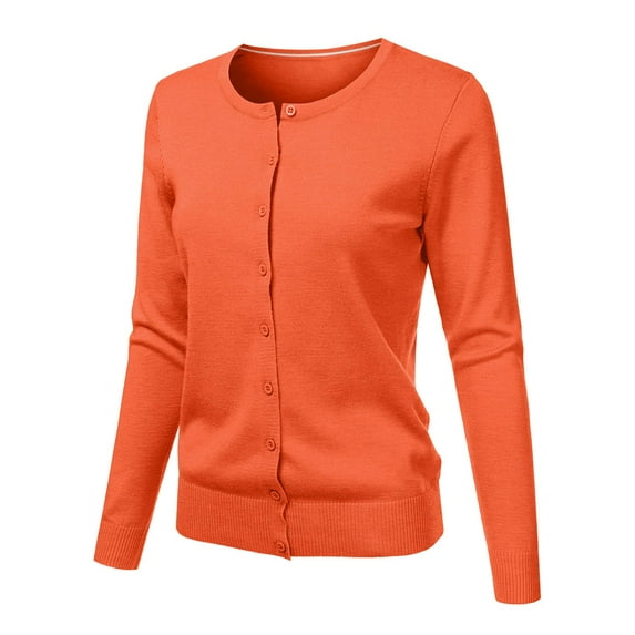 Sanbonepd Women's Round Neck Fall Cardigan Knitted Short Sweater Long Sleeve Jacket