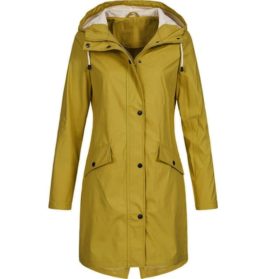Sanbonepd Women's Solid Rain Jacket Outdoor Hooded Waterproof Long Coat Overcoat Windproof
