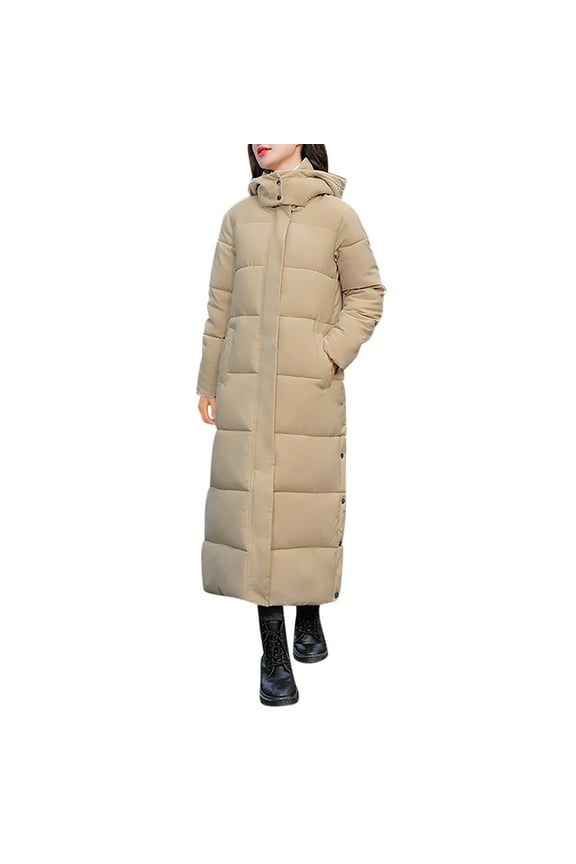 Womens Coats Thickened Warm Extra Long Coat Knee Length Hooded Cotton Jacket Parkas