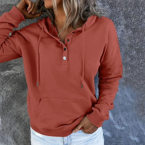 Sanbonepd Womens Hoodies Drawstring Hooded Pocket Casual Long Sleeve V Neck Sweatshirts