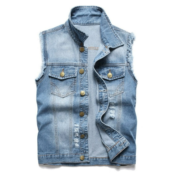 Sanbonepd Womens Jacket Denim Vest Men Lapel Sleeveless Slim Fit Retro Ripped Casual Jean Vest