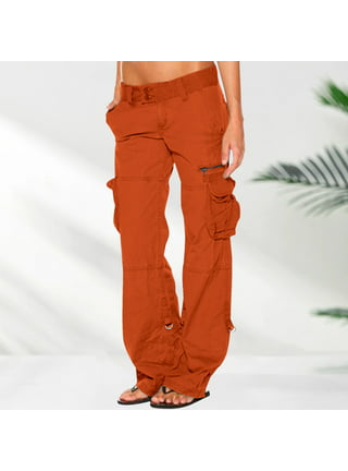 YYDGH Women's High Waisted Straight Leg Cargo Jeans Camo Print Jogger Denim  Pants with Pockets Orange Orange