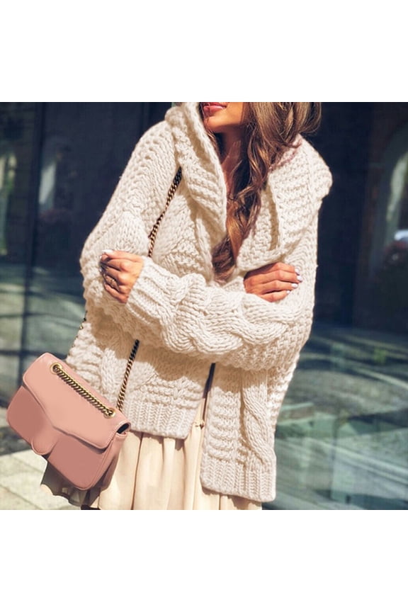 Womens Sweaters Fall Winter Heavy Needle Sweater Cardigan Fashion Loose Coat