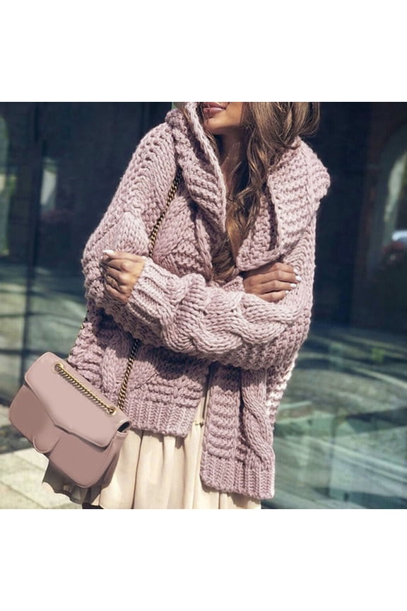 Womens Sweaters Fall Winter Heavy Needle Sweater Cardigan Fashion Loose Coat