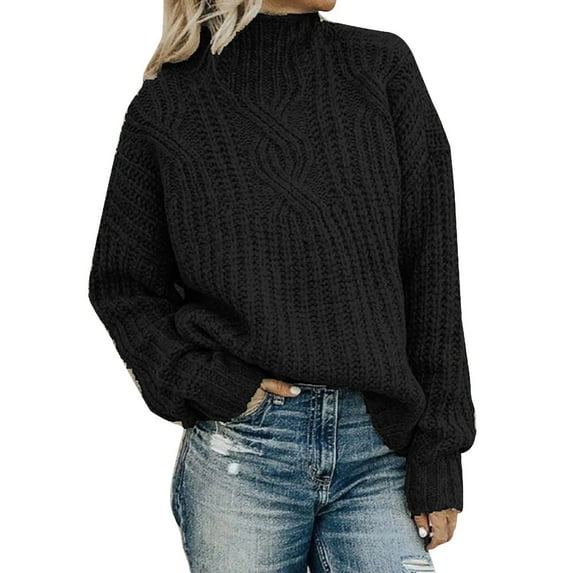 Sanbonepd Womens Sweaters Fall Winter Turtleneck Solid Color Knit Pullover Sweater