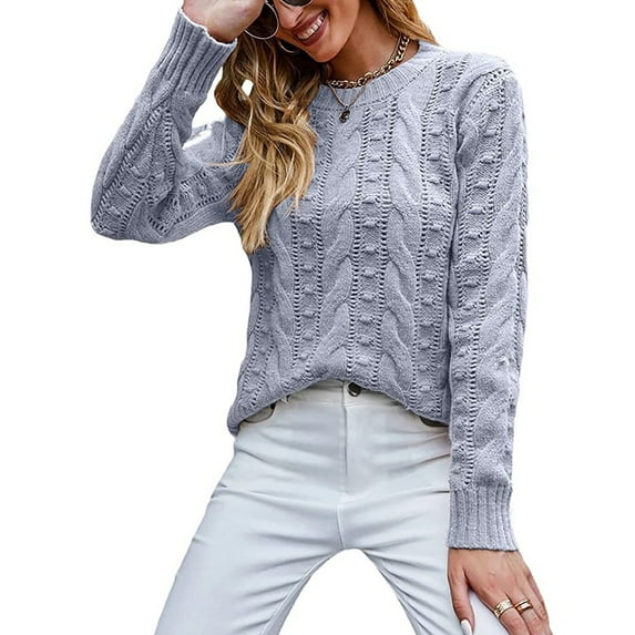 Sanbonepd Womens Sweaters Fashion Solid Color Pullover Long Sleeve Knit Sweater