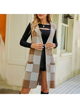 CARCOS Plus Size Women Vest Plaid Lapel Open Front Cardigan Buffalo  Sleeveless Jacket Coat with Pockets White Black 5XL 26W 28W - ShopStyle