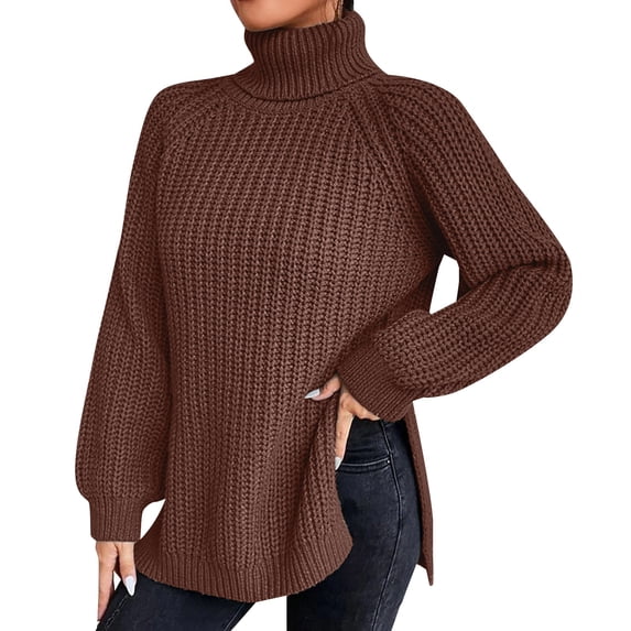 Sanbonepd Womens Sweaters Loose Solid Medium Long Winter Turtleneck Long Sleeve Knit Sweater