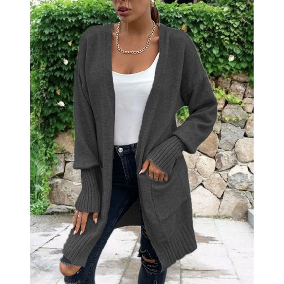 Sanbonepd Womens Sweaters Solid Color Loose Pocket Knit Cardigan Long Oversized Sweater Coat