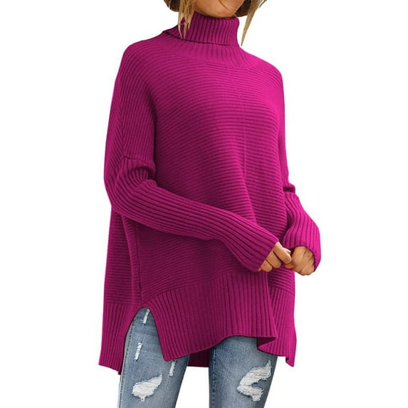 Sanbonepd Womens Sweaters Solid Color Turtleneck Long Sleeve Knit Comfortable Pullover Sweater