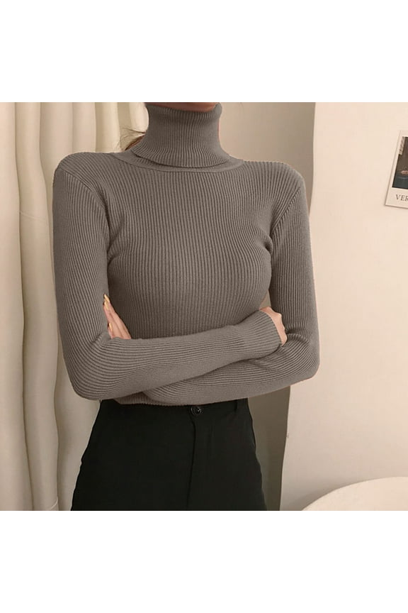 Womens Turtleneck Fall Sweaters Tight Knit Sweater Pullover Underneath The Lapel