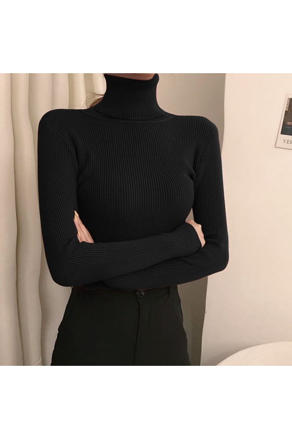 Womens Turtleneck Fall Sweaters Tight Knit Sweater Pullover Underneath The Lapel