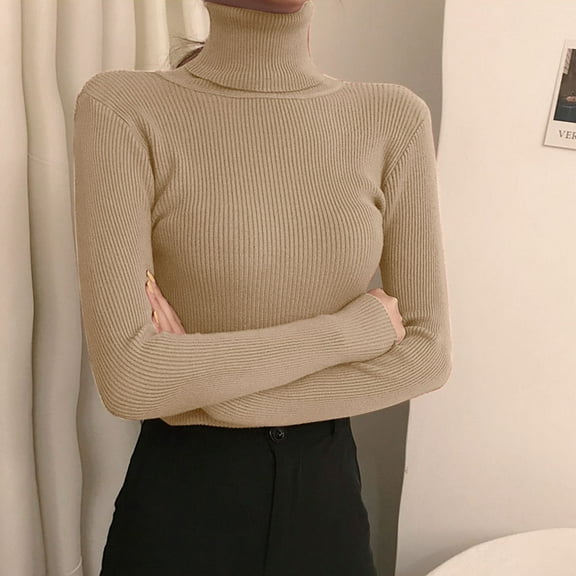 Sanbonepd Womens Turtleneck Fall Sweaters Tight Knit Sweater Pullover Underneath The Lapel