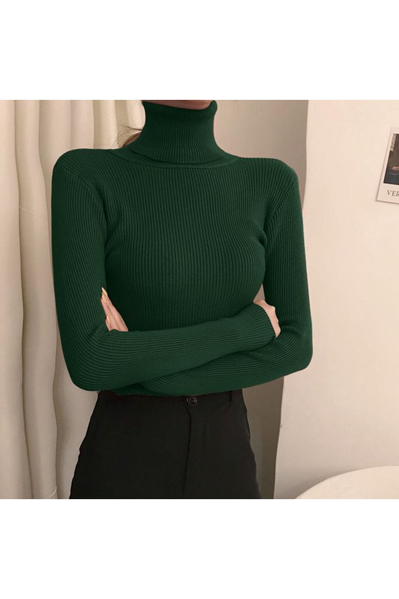 Womens Turtleneck Fall Sweaters Tight Knit Sweater Pullover Underneath The Lapel