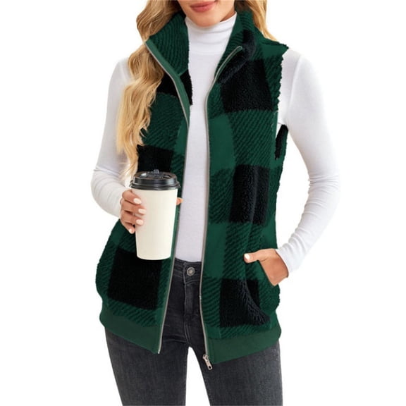 Sanbonepd Womens Vest Lightweight Plaid Cozy Coat Warm Sleeveless Fleece Jacket