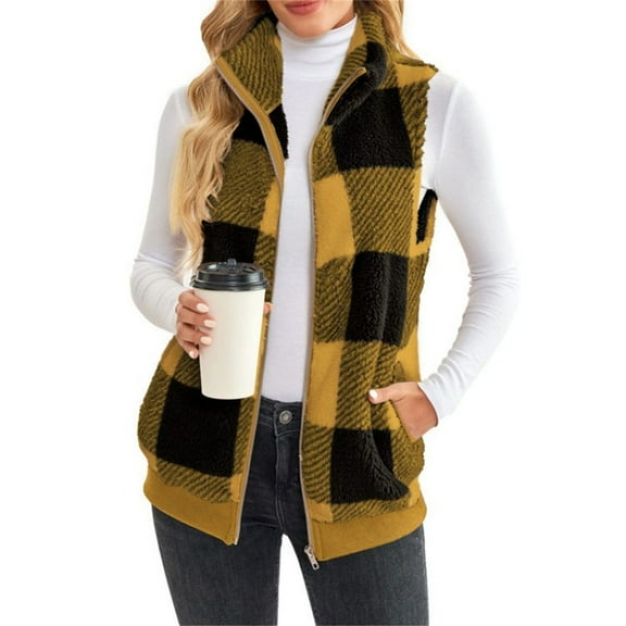 Sanbonepd Womens Vest Lightweight Plaid Cozy Coat Warm Sleeveless Fleece Jacket