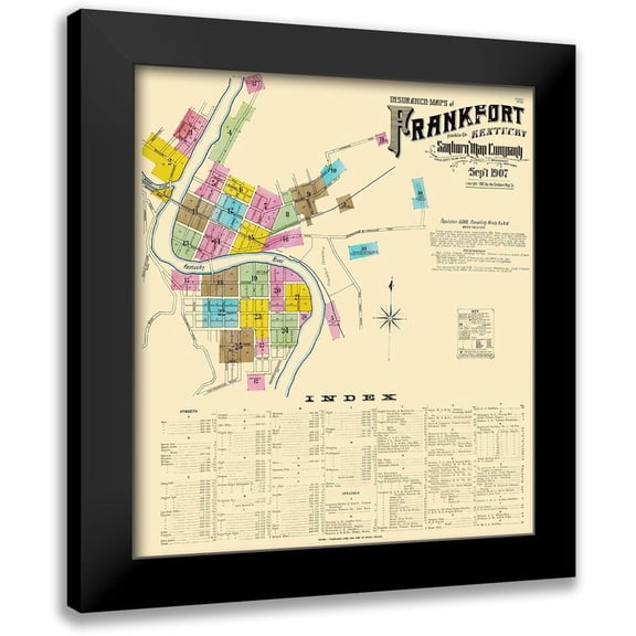 Sanborn 15x16 Black Modern Framed Museum Art Print Titled - Frankfort Kentucky - Sanborn 1907