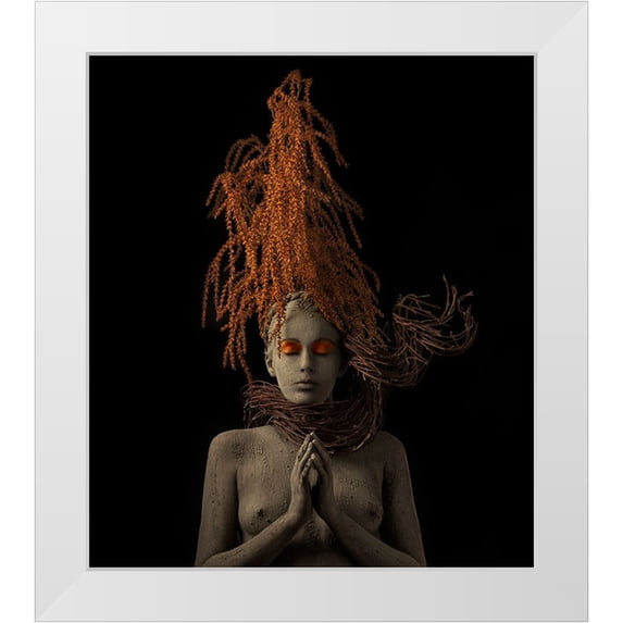 Sanchez, Alfredo 20x22 White Modern Wood Framed Museum Art Print Titled - Roots A Plants Praying For Rain...!!!!!!