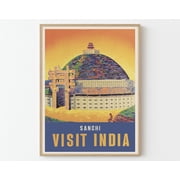 Sanchi India Vintage Travel Poster Art Print | Home Decor Wall Art Gift, 8x12 UNFRAMED