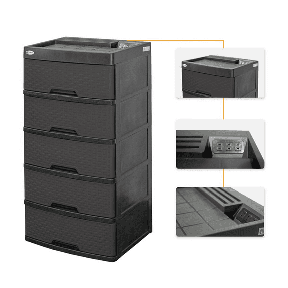 Sanchia Chest of Drawer with Outlet, Dressers, For Adults, Plastic Chest