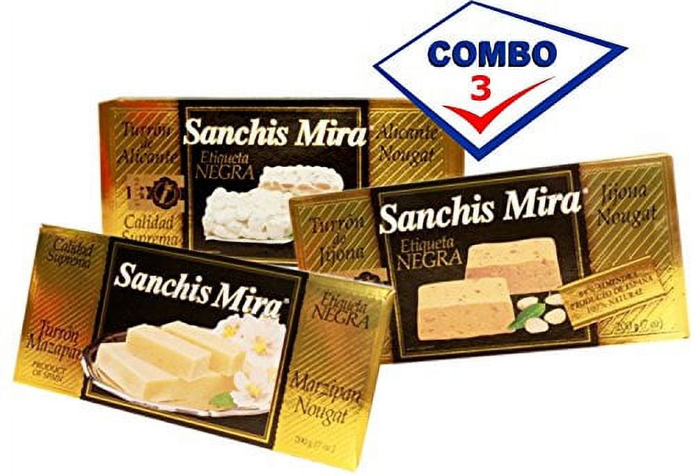 Sanchis Mira Turron Combo Pack 1 Jijona, 1 Alicante, 1 Mazapan. Pack of 3