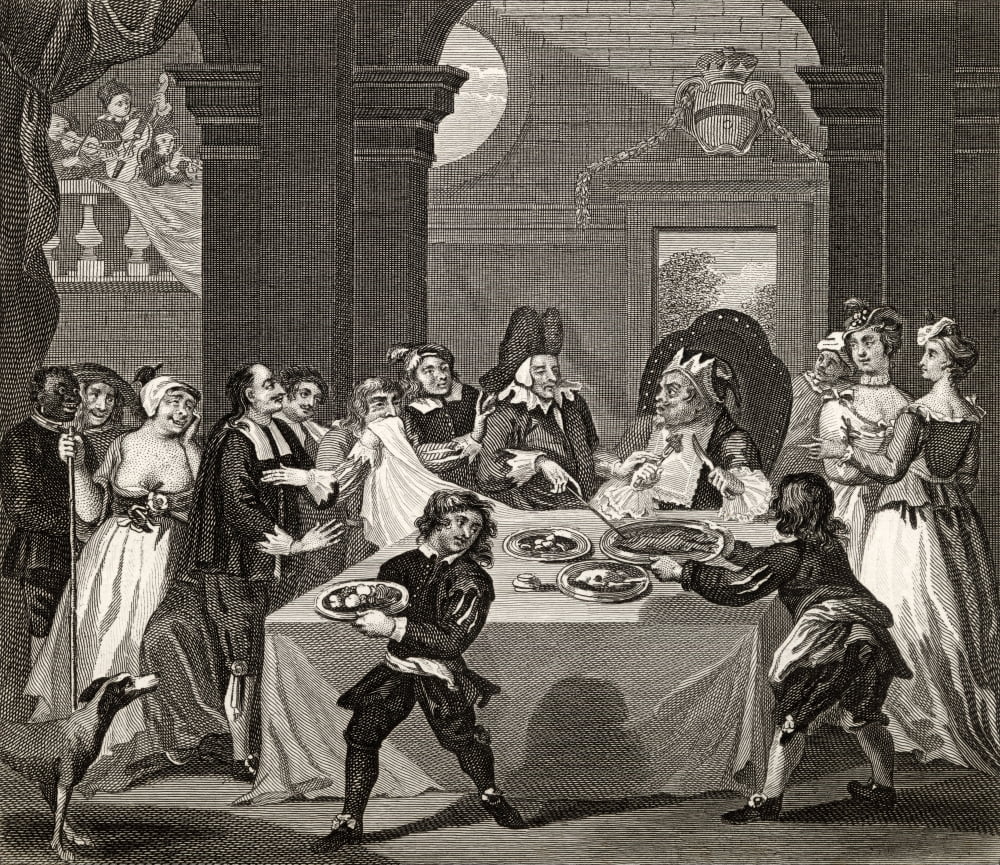 Sancho At The Feast Starved By His Physician From The Works Of Hogarth Published London 1833 Canvas Art - Ken Welsh  Design Pics (30 x 26)