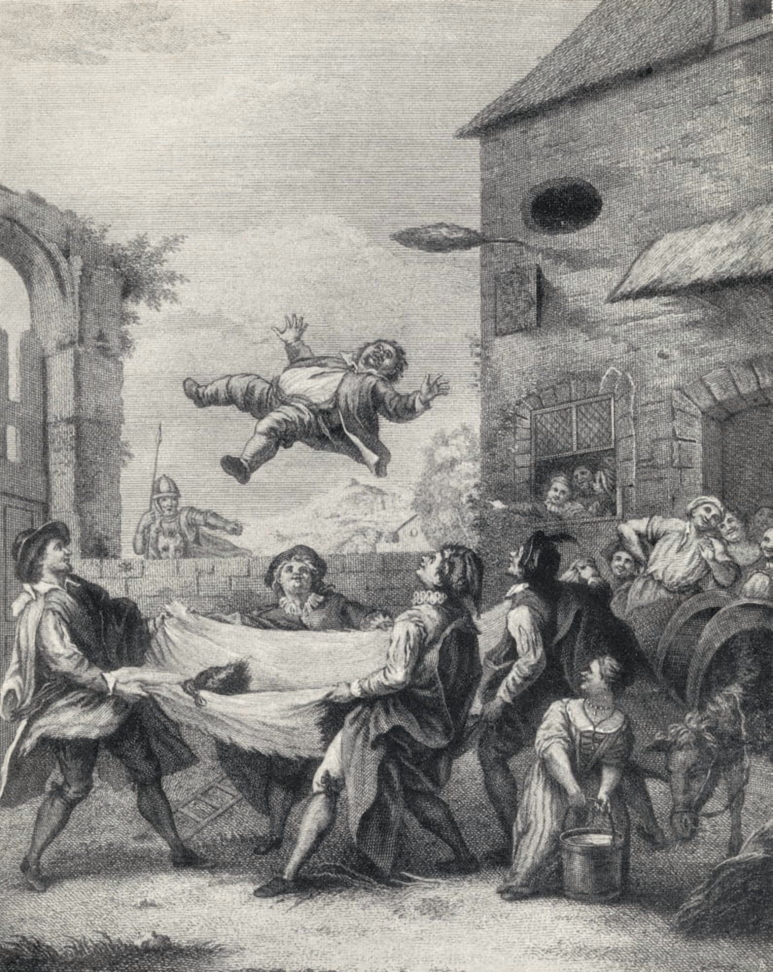 Sancho Panza Tossed In A Blanket By A Band Of Rogues From Don Quixote De La Mancha By Miguel De Cervantes Saavedra From Die Gartenlaube Published 1905 Canvas Art - Ken Welsh Design Pics (26 x 32)