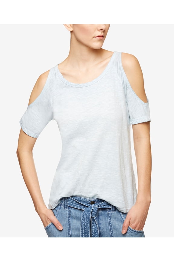 Blue Heathered Cold-Shoulder Raglan T-Shirt XL