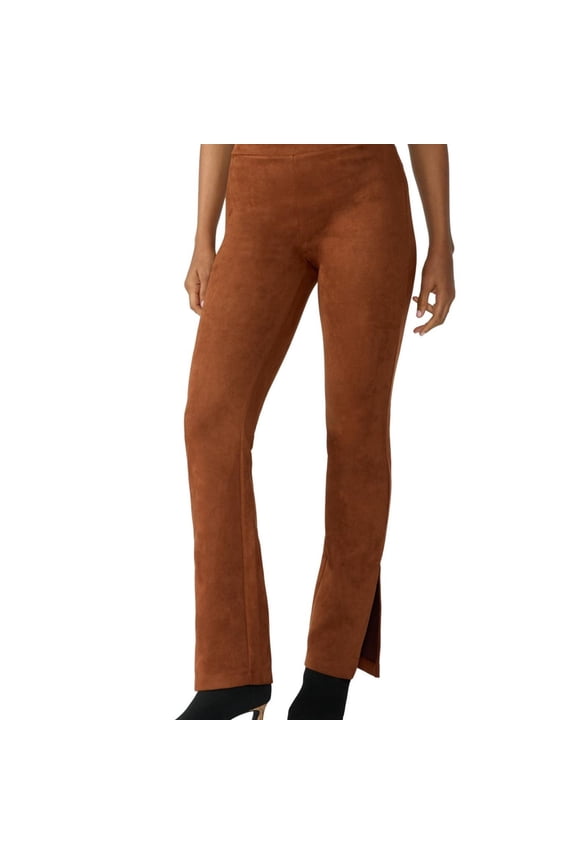 Clothing Womens Abbey Faux-Suede Casual Trouser Pants, Brown, Small