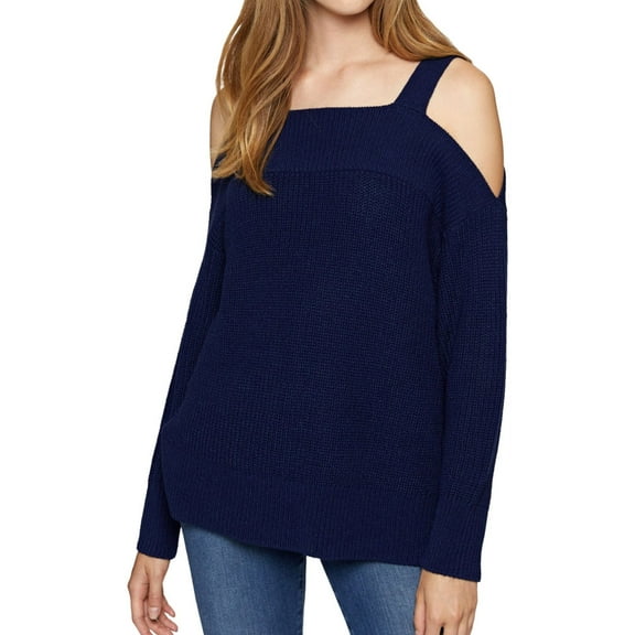 Sanctuary Clothing Womens Amelie Cold Shoulder Pullover Sweater, Blue, Large