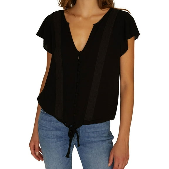 Sanctuary Clothing Womens Bohemian Button Down Blouse, Black, X-Small