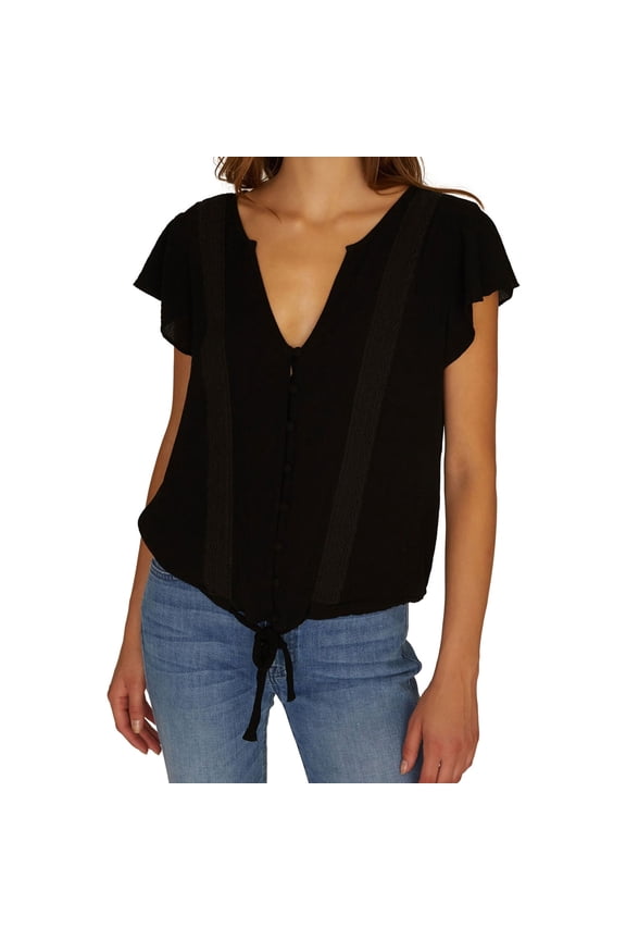 Clothing Womens Bohemian Button Down Blouse, Black, X-Small