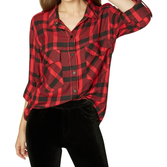 Sanctuary Clothing Womens Boyfriend Button Up Shirt, Red, X-Small