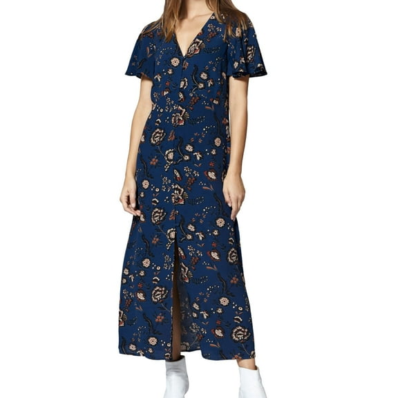 Sanctuary Clothing Womens Button Front Maxi A-line Dress, Blue, X-Small