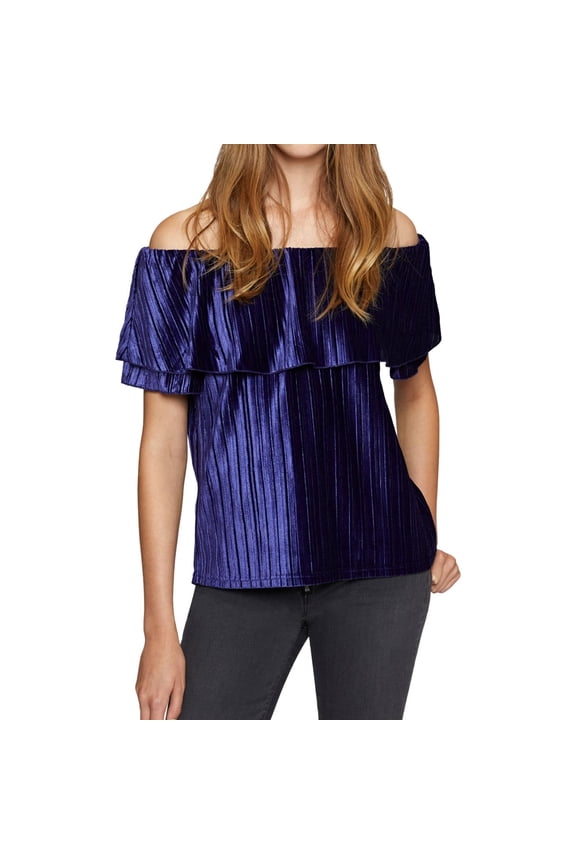 $79 Womens New 1444 Purple Off The Shoulder Velvet Pullover Top S B+B