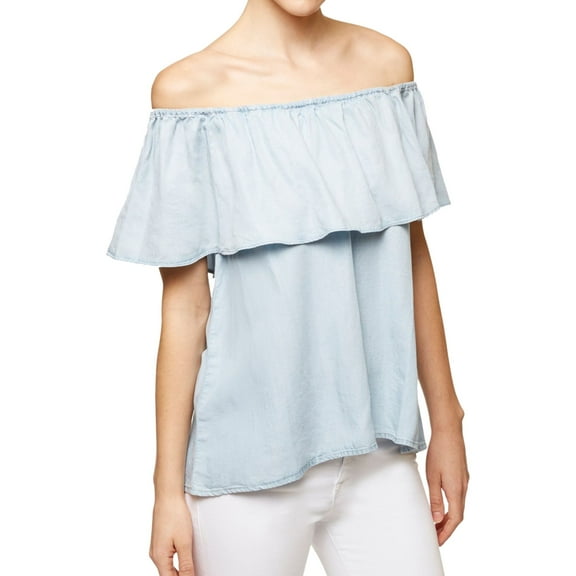 Sanctuary Clothing Womens Chambray Pullover Blouse, Blue, X-Large