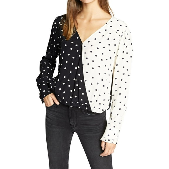 Sanctuary Clothing Womens Dot Wrap Blouse, Black, X-Large