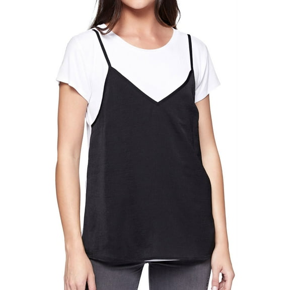 Sanctuary Clothing Womens Faux Cami Basic T-Shirt, White, Large