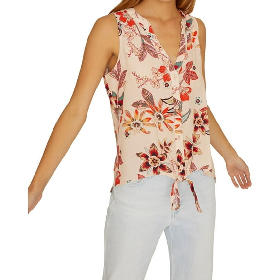 Sanctuary Clothing Womens Floral Tie Front Button Down Blouse, Multicoloured, Large