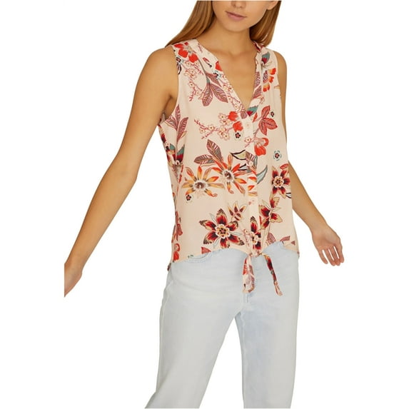 Sanctuary Clothing Womens Floral Tie Front Button Down Blouse pink M