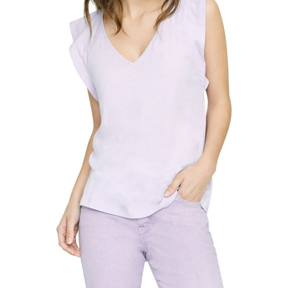 Sanctuary Clothing Womens Flutter Sleeve Basic T-Shirt, Purple, X-Large
